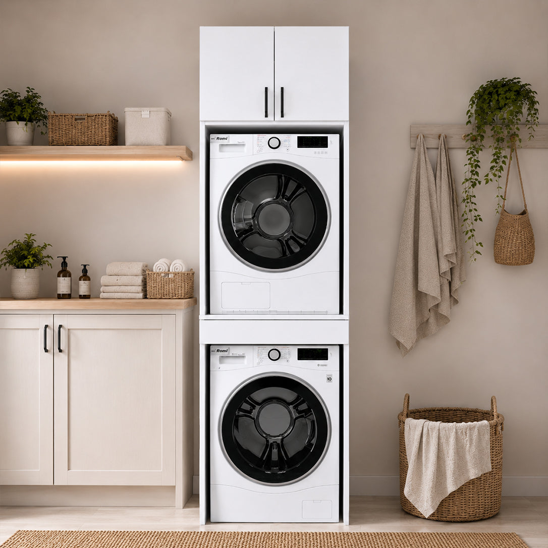 Rani KD116 Çamaşır Ve Kurutma Makinesi Dolabı Çekmeceli Raflı Banyo Dolabı Beyaz