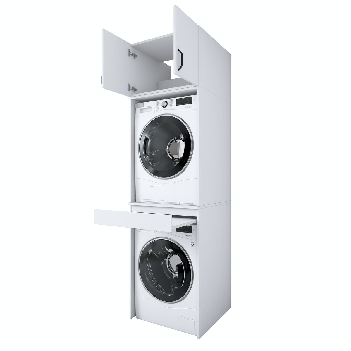 Rani KD116 Çamaşır Ve Kurutma Makinesi Dolabı Çekmeceli Raflı Banyo Dolabı Beyaz