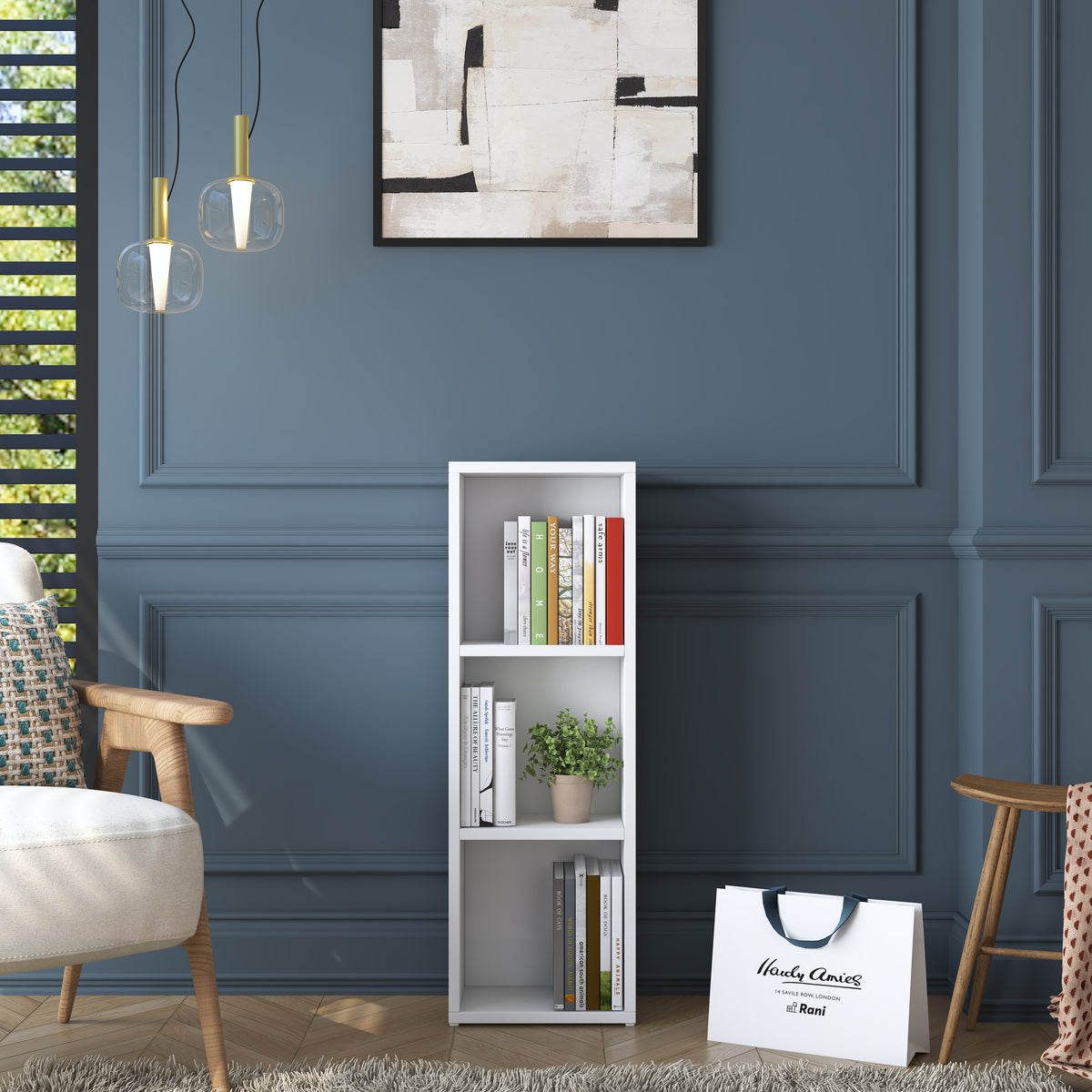 Rani HC119 Kitaplık 2 Raflı Çalışma Odası Kütüphane Modern Duvar Rafı Beyaz