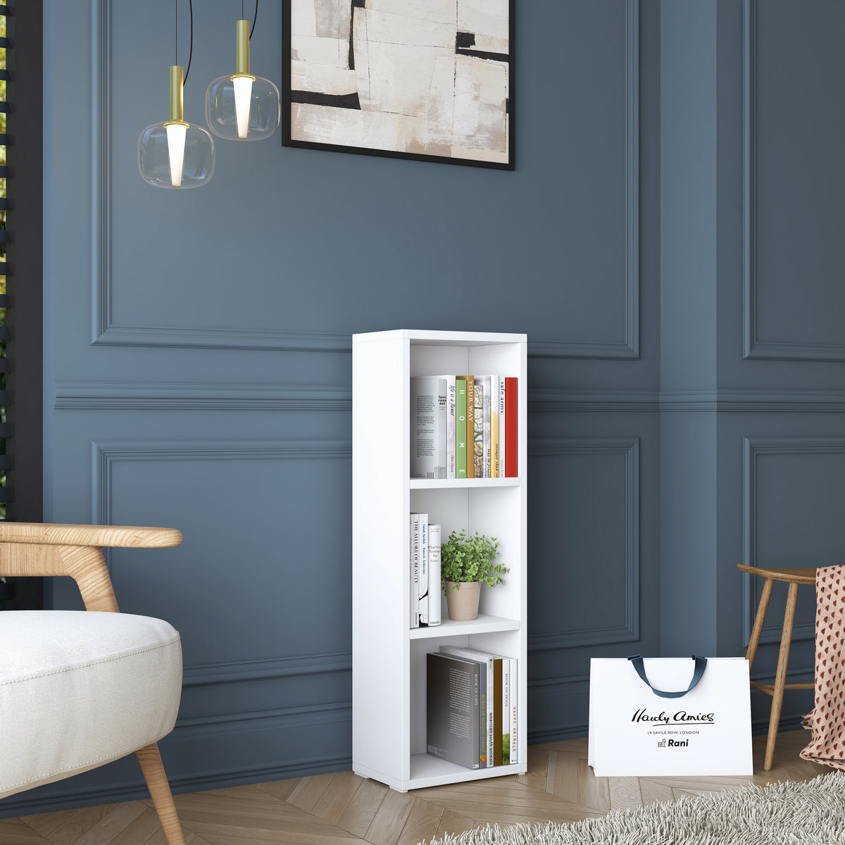 Rani HC119 Kitaplık 2 Raflı Çalışma Odası Kütüphane Modern Duvar Rafı Beyaz