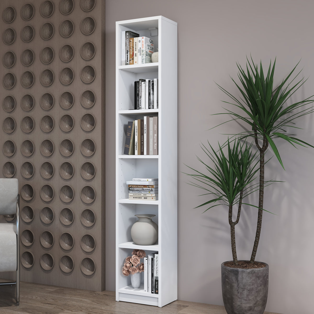 Rani HC146 Kitaplık 5 Raflı Çalışma Odası Kütüphane Modern Duvar Rafı Beyaz