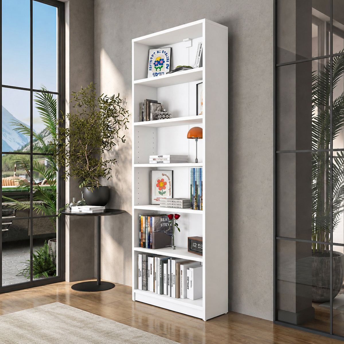 Rani HC144 Kitaplık 5 Raflı Çalışma Odası Kütüphane Modern Duvar Rafı Beyaz
