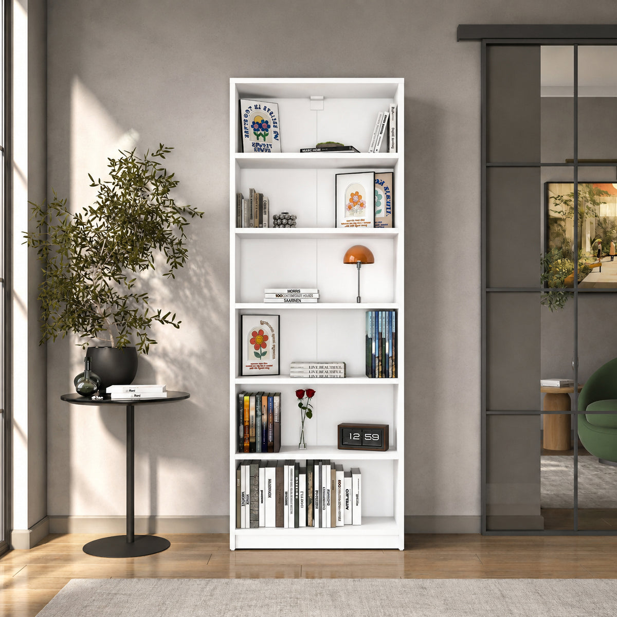 Rani HC144 Kitaplık 5 Raflı Çalışma Odası Kütüphane Modern Duvar Rafı Beyaz