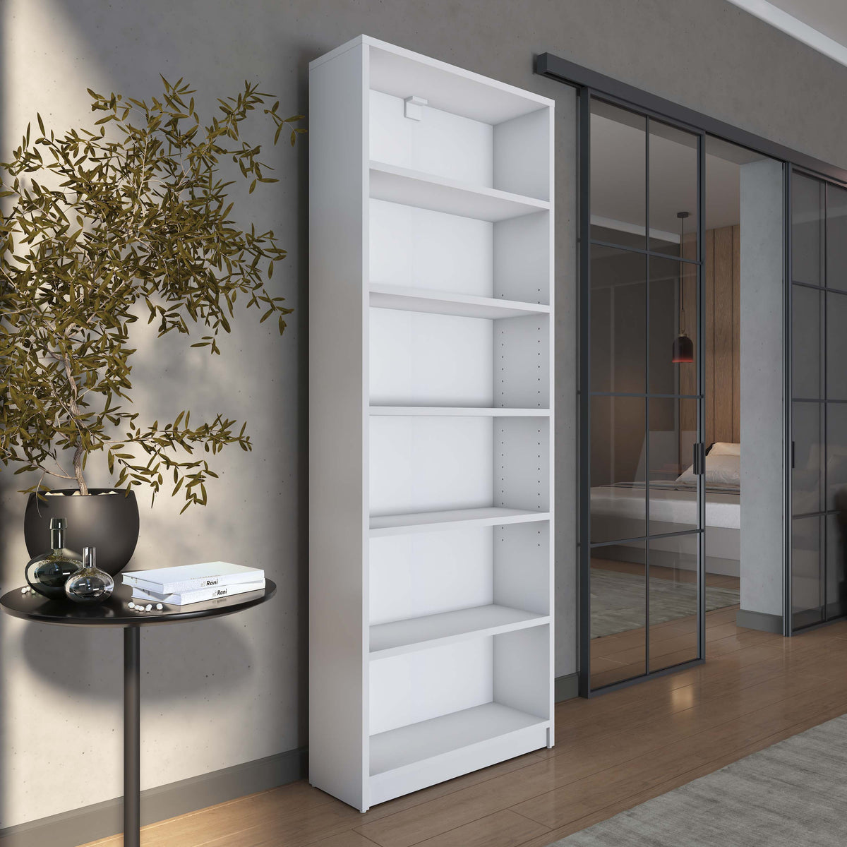 Rani HC144 Kitaplık 5 Raflı Çalışma Odası Kütüphane Modern Duvar Rafı Beyaz