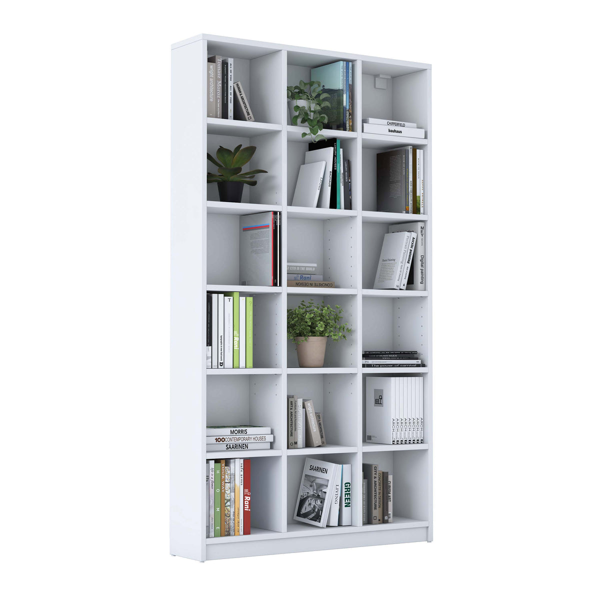 Rani HC123 Kitaplık 15 Raflı Çalışma Odası Kütüphane Modern Duvar Rafı Beyaz