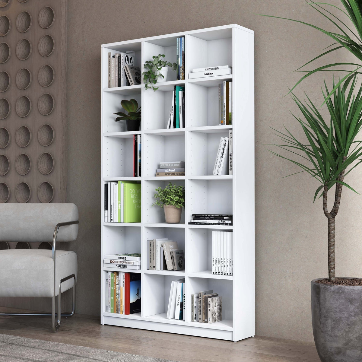 Rani HC123 Kitaplık 15 Raflı Çalışma Odası Kütüphane Modern Duvar Rafı Beyaz