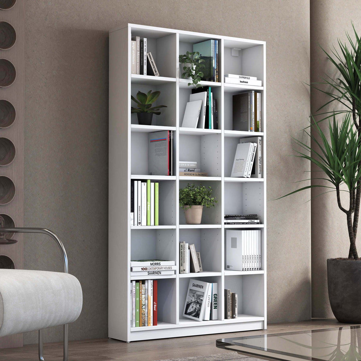 Rani HC123 Kitaplık 15 Raflı Çalışma Odası Kütüphane Modern Duvar Rafı Beyaz