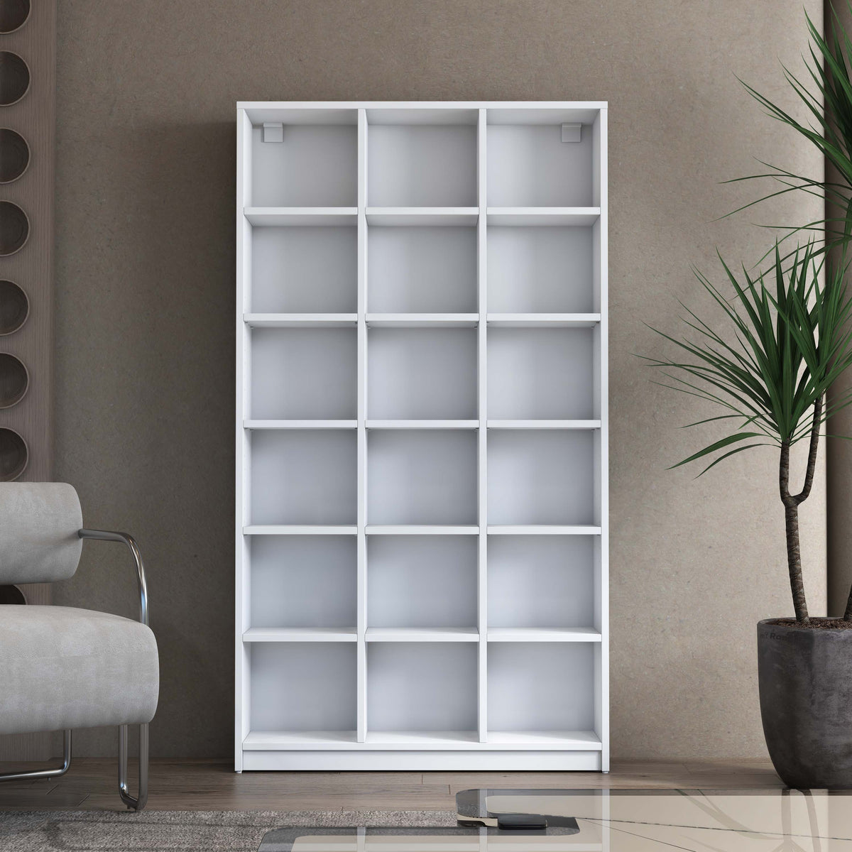 Rani HC123 Kitaplık 15 Raflı Çalışma Odası Kütüphane Modern Duvar Rafı Beyaz
