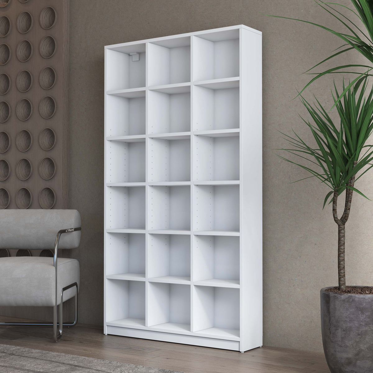 Rani HC123 Kitaplık 15 Raflı Çalışma Odası Kütüphane Modern Duvar Rafı Beyaz