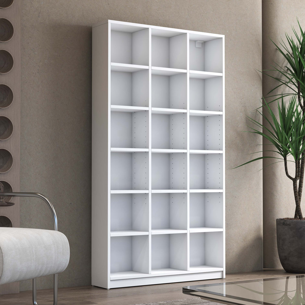 Rani HC123 Kitaplık 15 Raflı Çalışma Odası Kütüphane Modern Duvar Rafı Beyaz