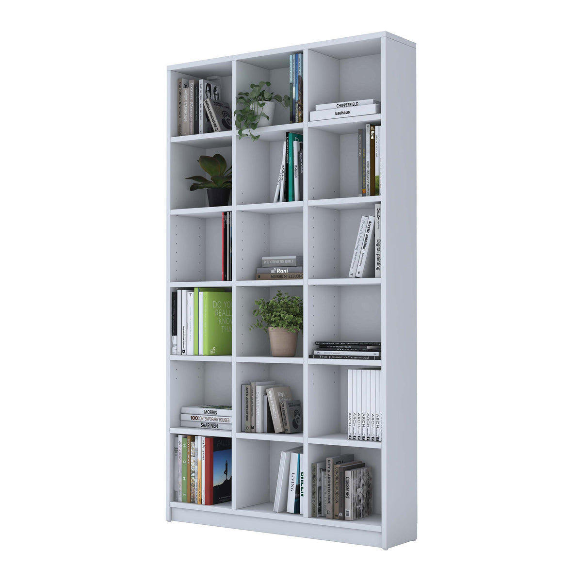 Rani HC123 Kitaplık 15 Raflı Çalışma Odası Kütüphane Modern Duvar Rafı Beyaz