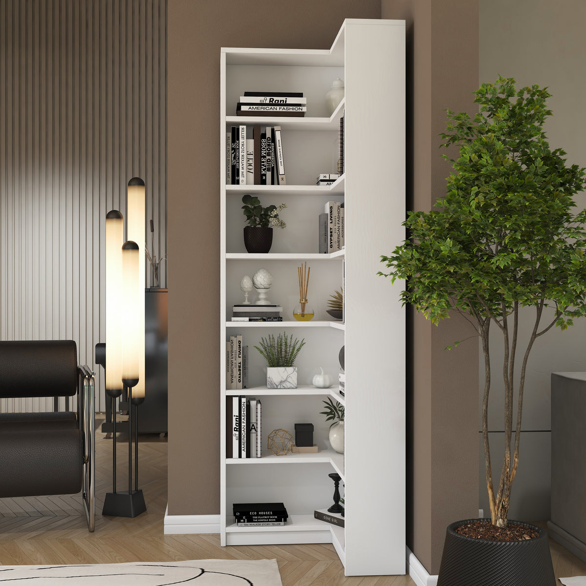 Rani HC143 Kitaplık 6 Raflı Çalışma Odası Kütüphane Modern Duvar Rafı Beyaz
