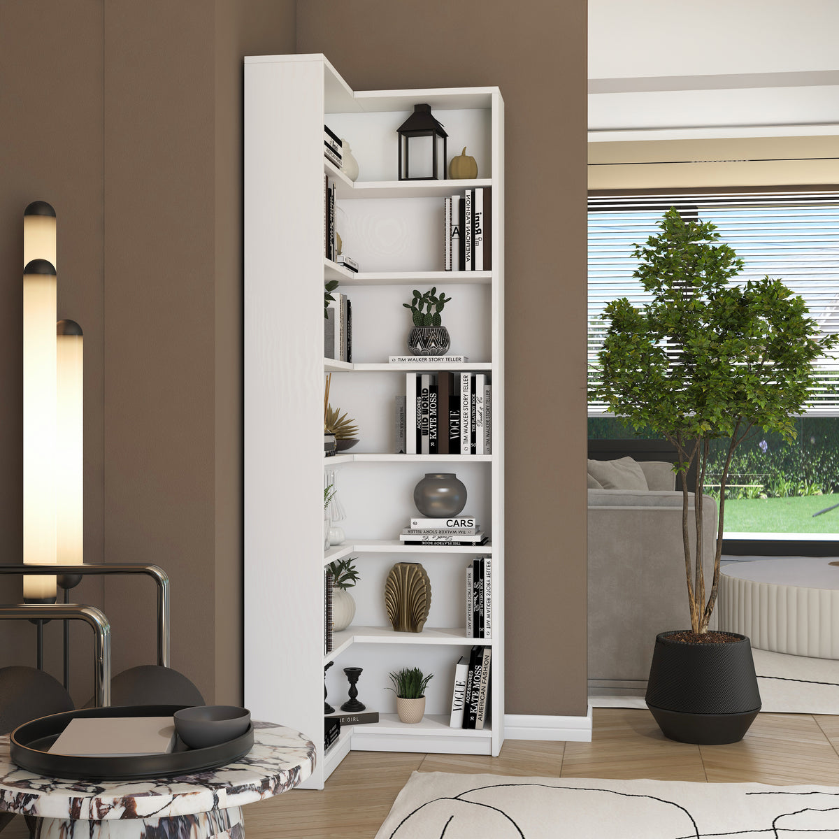 Rani HC143 Kitaplık 6 Raflı Çalışma Odası Kütüphane Modern Duvar Rafı Beyaz