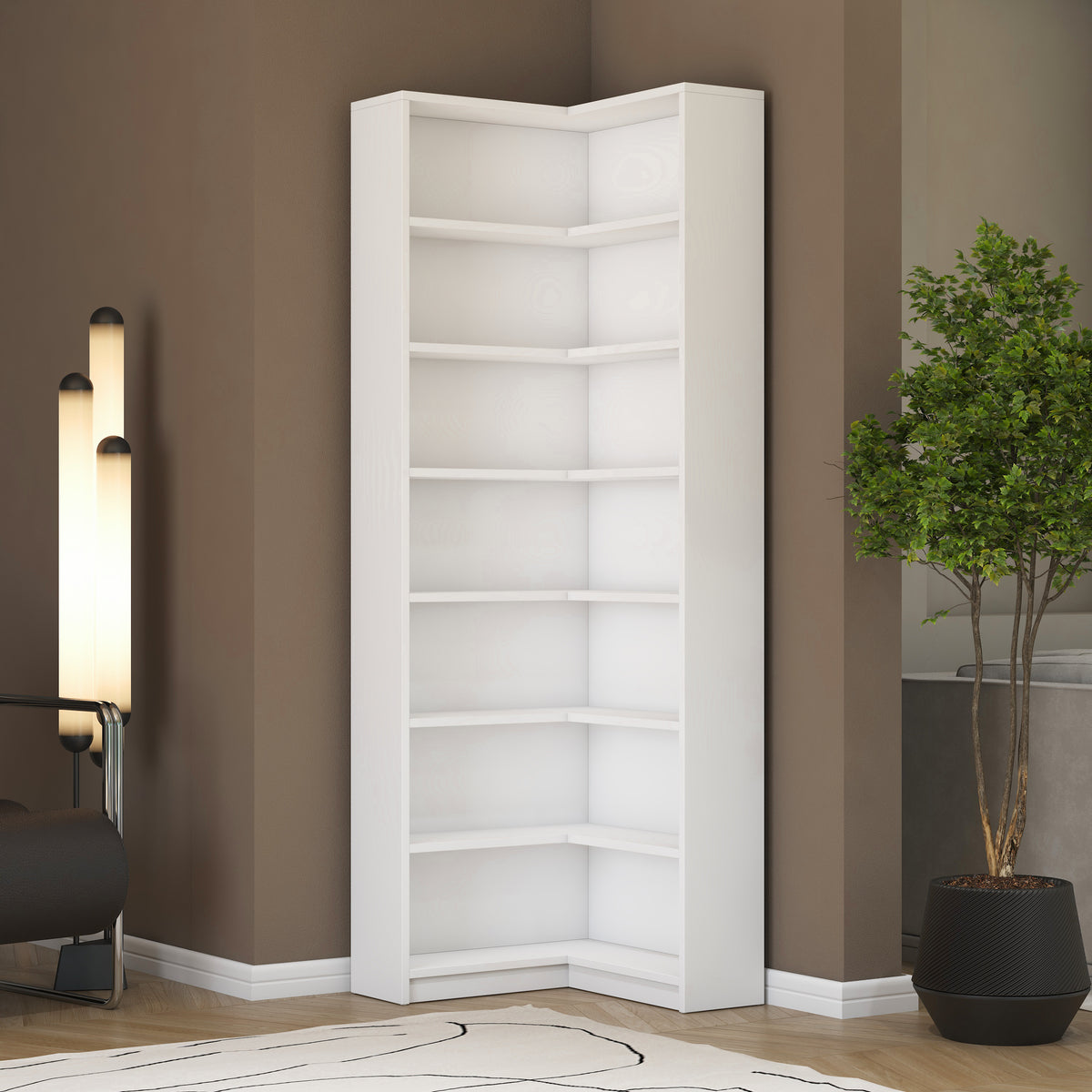 Rani HC143 Kitaplık 6 Raflı Çalışma Odası Kütüphane Modern Duvar Rafı Beyaz
