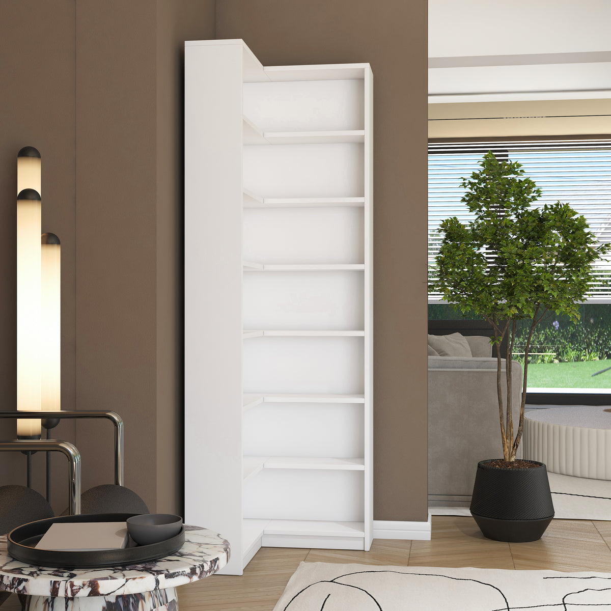 Rani HC143 Kitaplık 6 Raflı Çalışma Odası Kütüphane Modern Duvar Rafı Beyaz