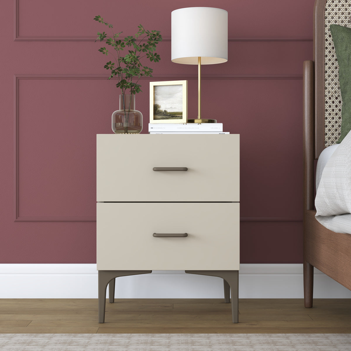 Rani BD115 Modern Komodin 2 Çekmeceli Ayaklı Yatak Odası Kumtaşı