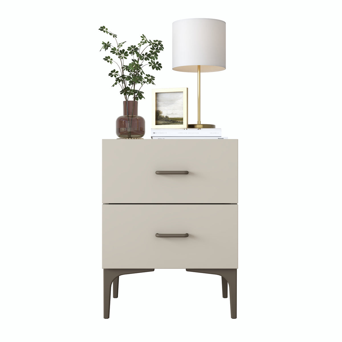 Rani BD115 Modern Komodin 2 Çekmeceli Ayaklı Yatak Odası Kumtaşı
