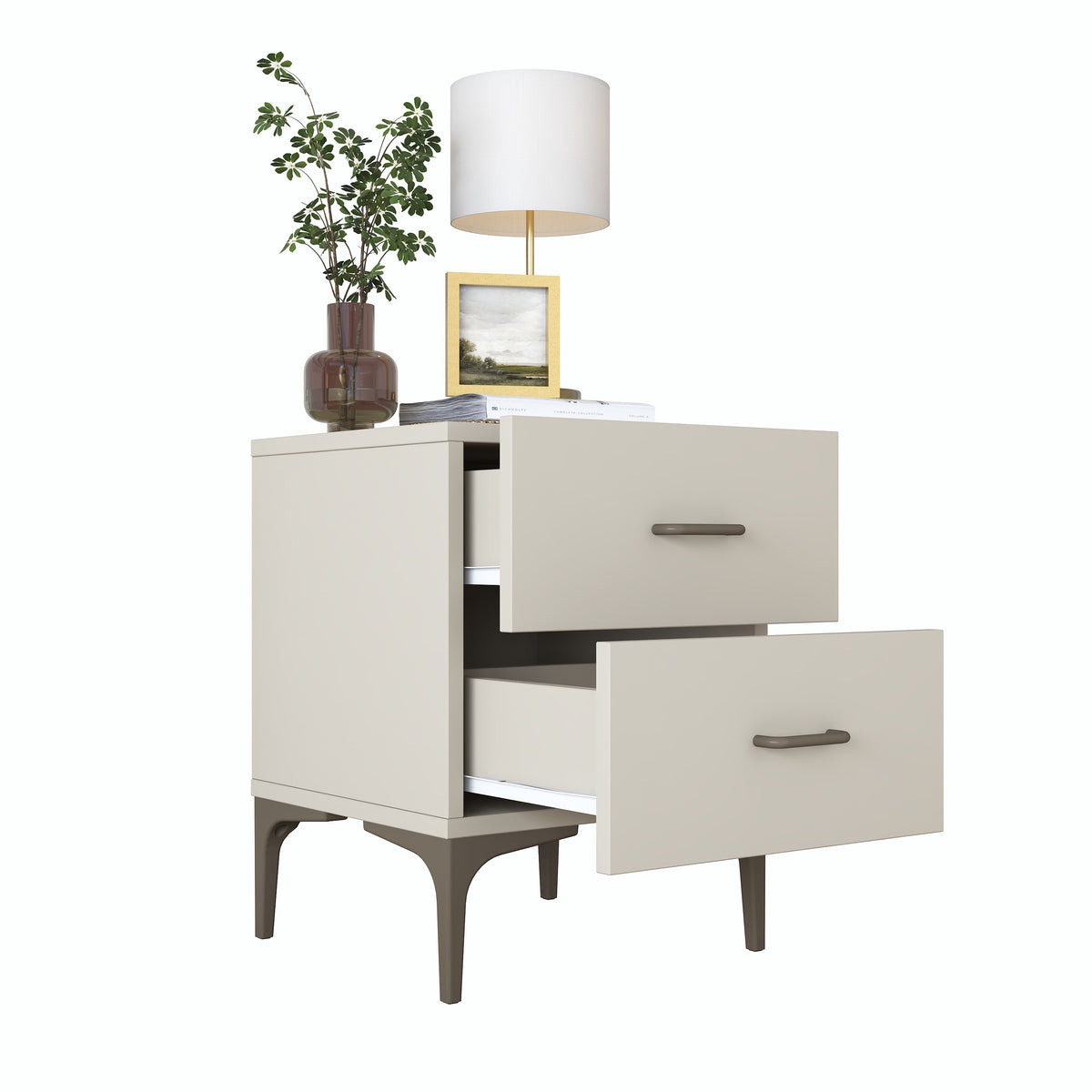 Rani BD115 Modern Komodin 2 Çekmeceli Ayaklı Yatak Odası Kumtaşı