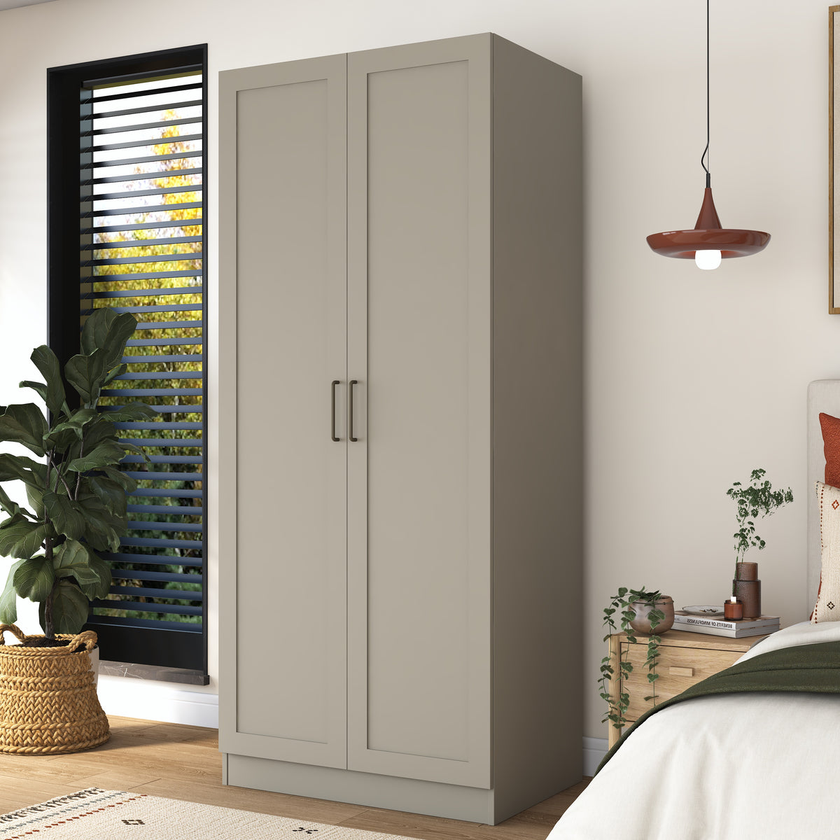 Rani BA306 Membran Kapaklı Gardırop 2 Kapaklı 4 Raflı Elbise Dolabı Kumtaşı