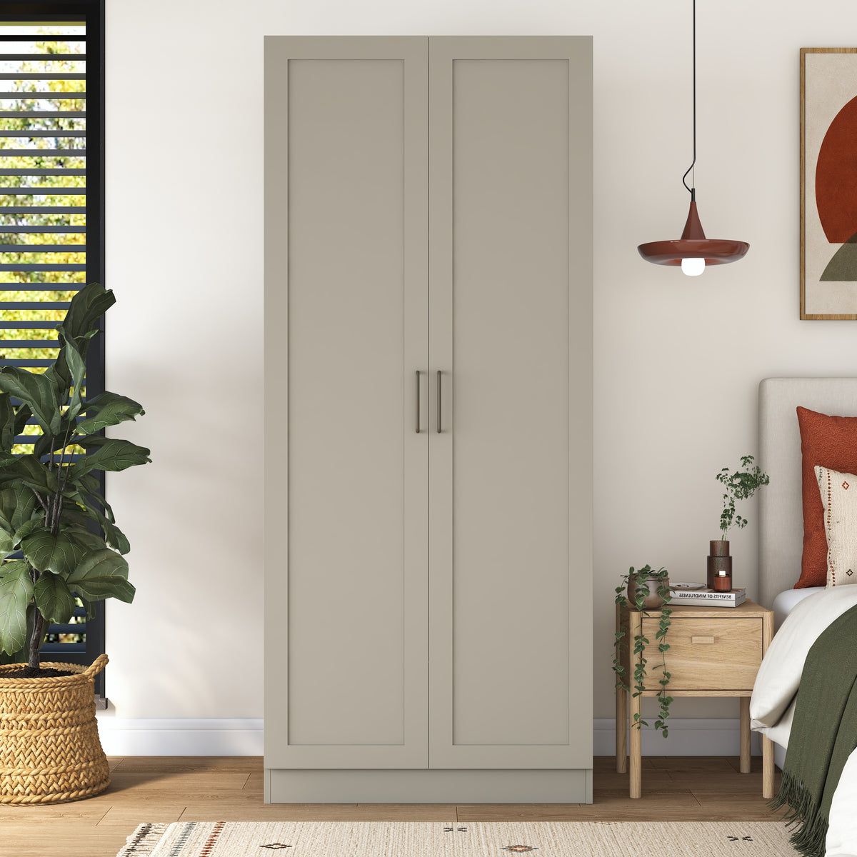 Rani BA306 Membran Kapaklı Gardırop 2 Kapaklı 4 Raflı Elbise Dolabı Kumtaşı