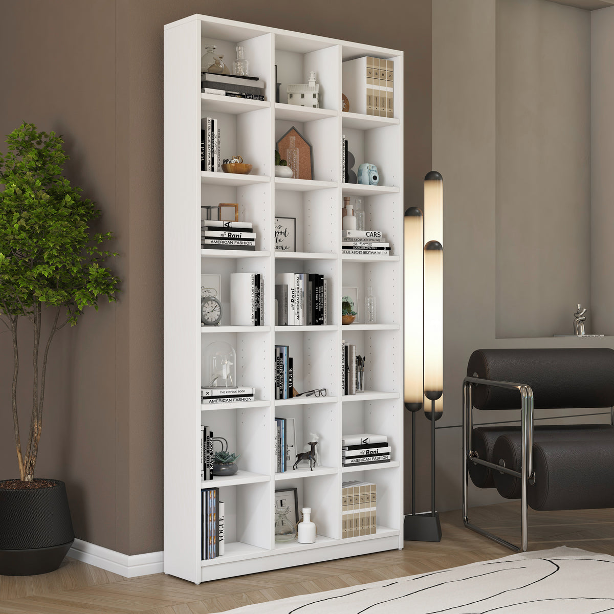 Rani HC142 Kitaplık 18 Raflı Çalışma Odası Kütüphane Modern Duvar Rafı Beyaz