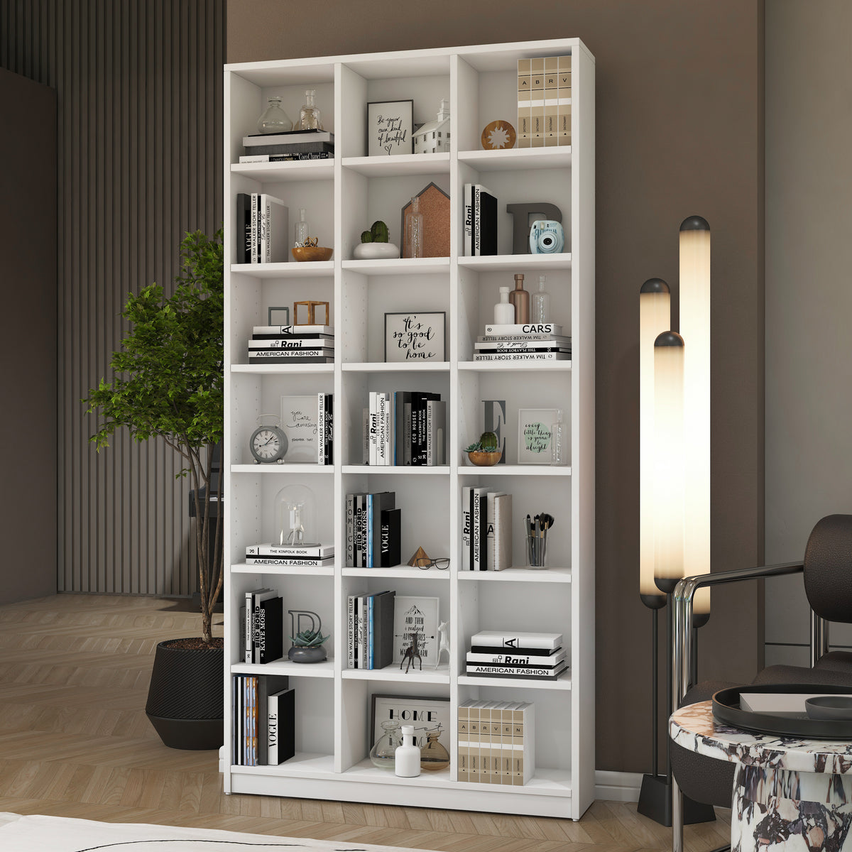 Rani HC142 Kitaplık 18 Raflı Çalışma Odası Kütüphane Modern Duvar Rafı Beyaz