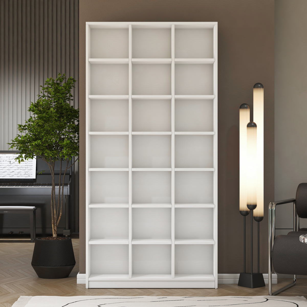 Rani HC142 Kitaplık 18 Raflı Çalışma Odası Kütüphane Modern Duvar Rafı Beyaz
