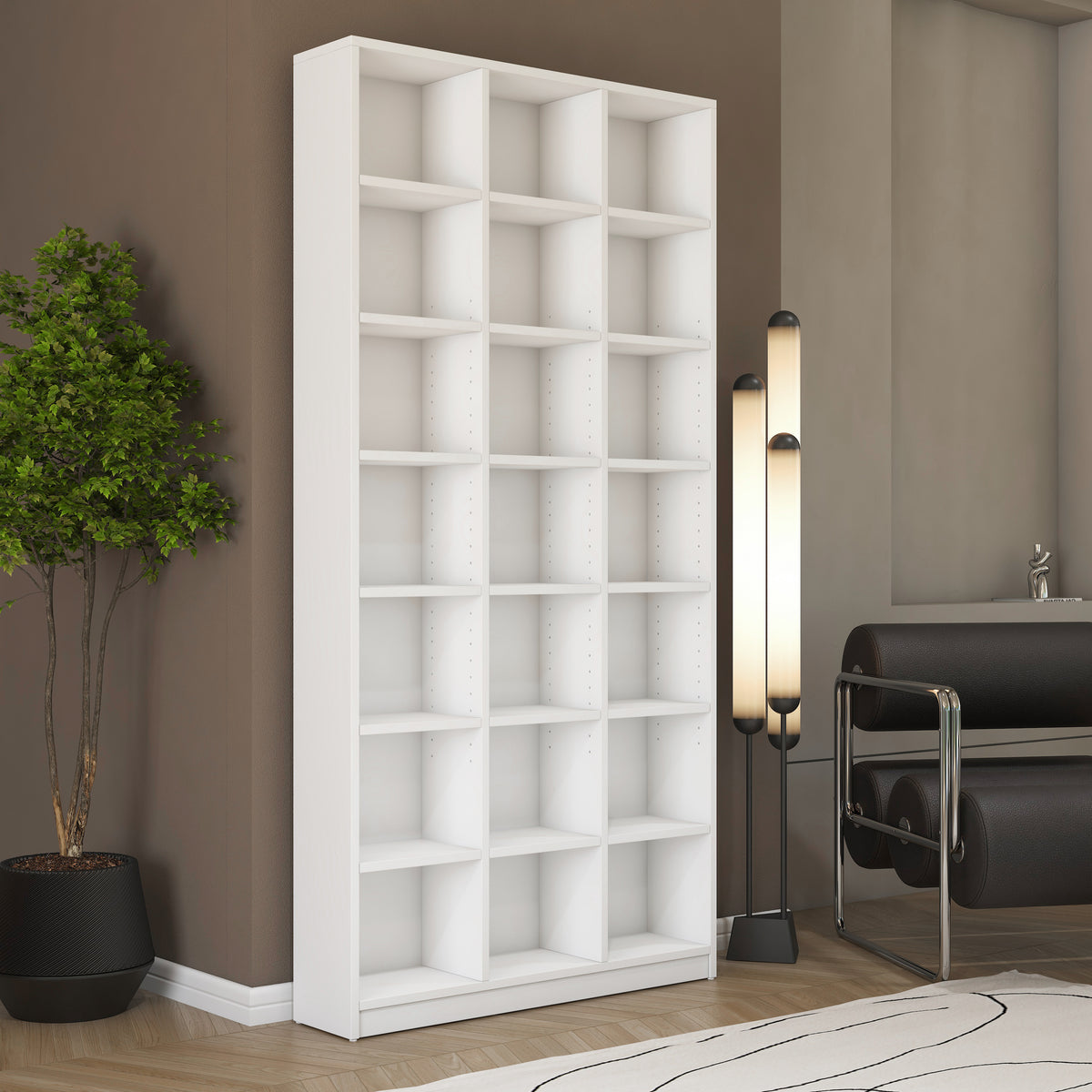 Rani HC142 Kitaplık 18 Raflı Çalışma Odası Kütüphane Modern Duvar Rafı Beyaz