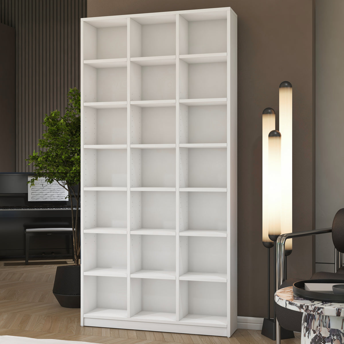 Rani HC142 Kitaplık 18 Raflı Çalışma Odası Kütüphane Modern Duvar Rafı Beyaz