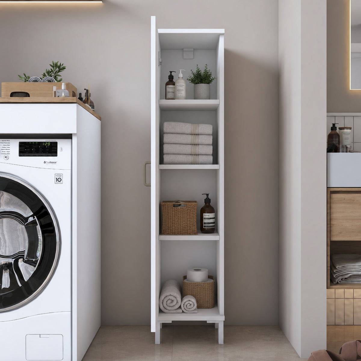 Rani KC110 Banyo Dolabı Tek Kapaklı 3 Raflı Çok Amaçlı Dolap Beyaz