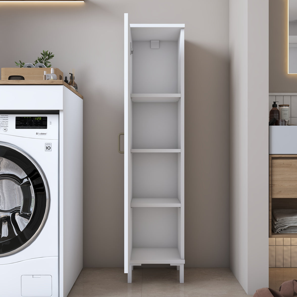 Rani KC110 Banyo Dolabı Tek Kapaklı 3 Raflı Çok Amaçlı Dolap Beyaz