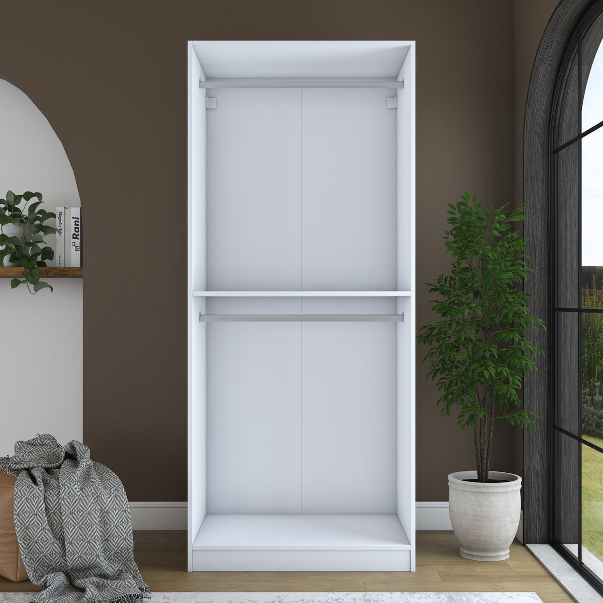 Rani BA230 Ayna Kapaklı Gardırop Raflı 2 Askılı 2 Kapaklı Elbise Dolabı Beyaz