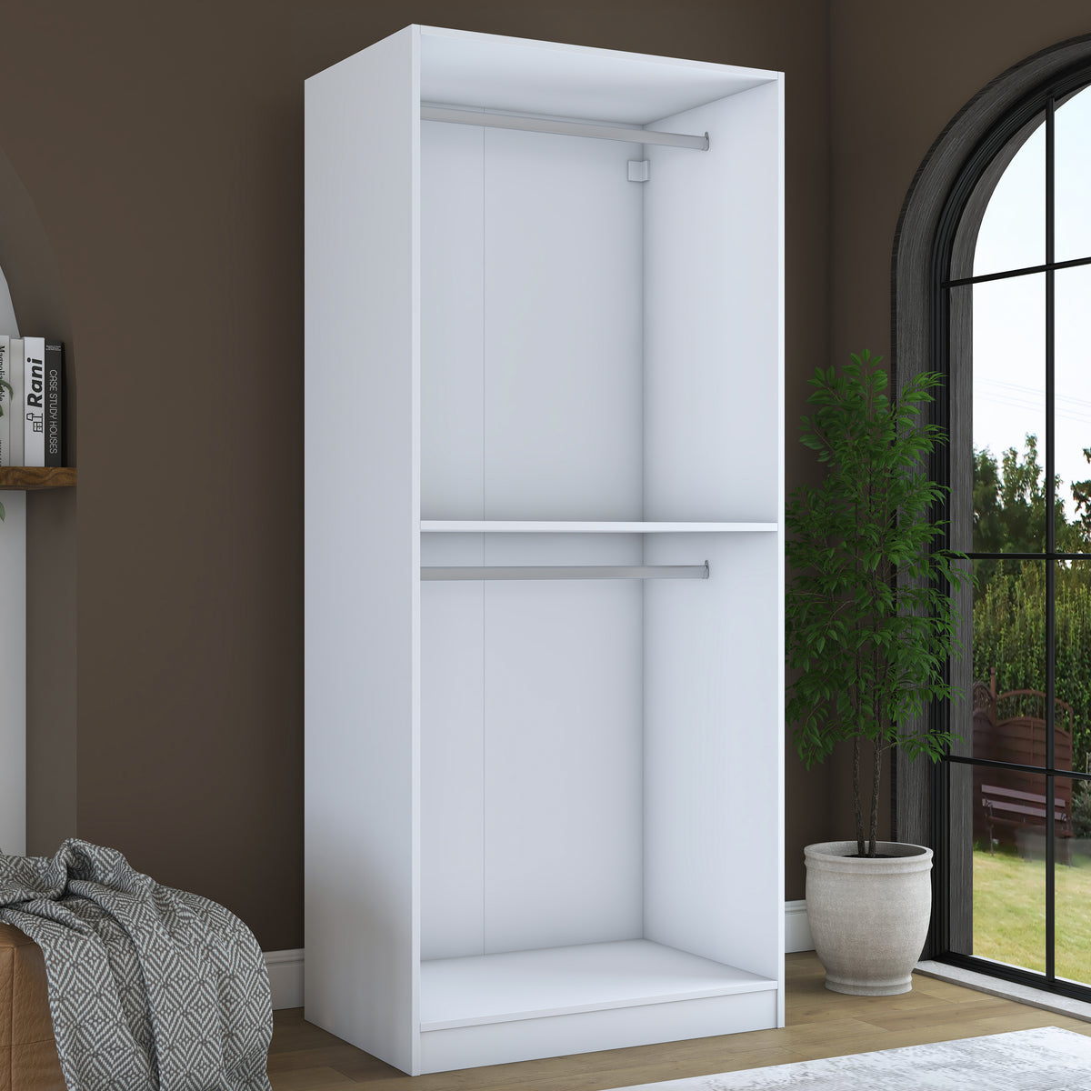 Rani BA230 Ayna Kapaklı Gardırop Raflı 2 Askılı 2 Kapaklı Elbise Dolabı Beyaz