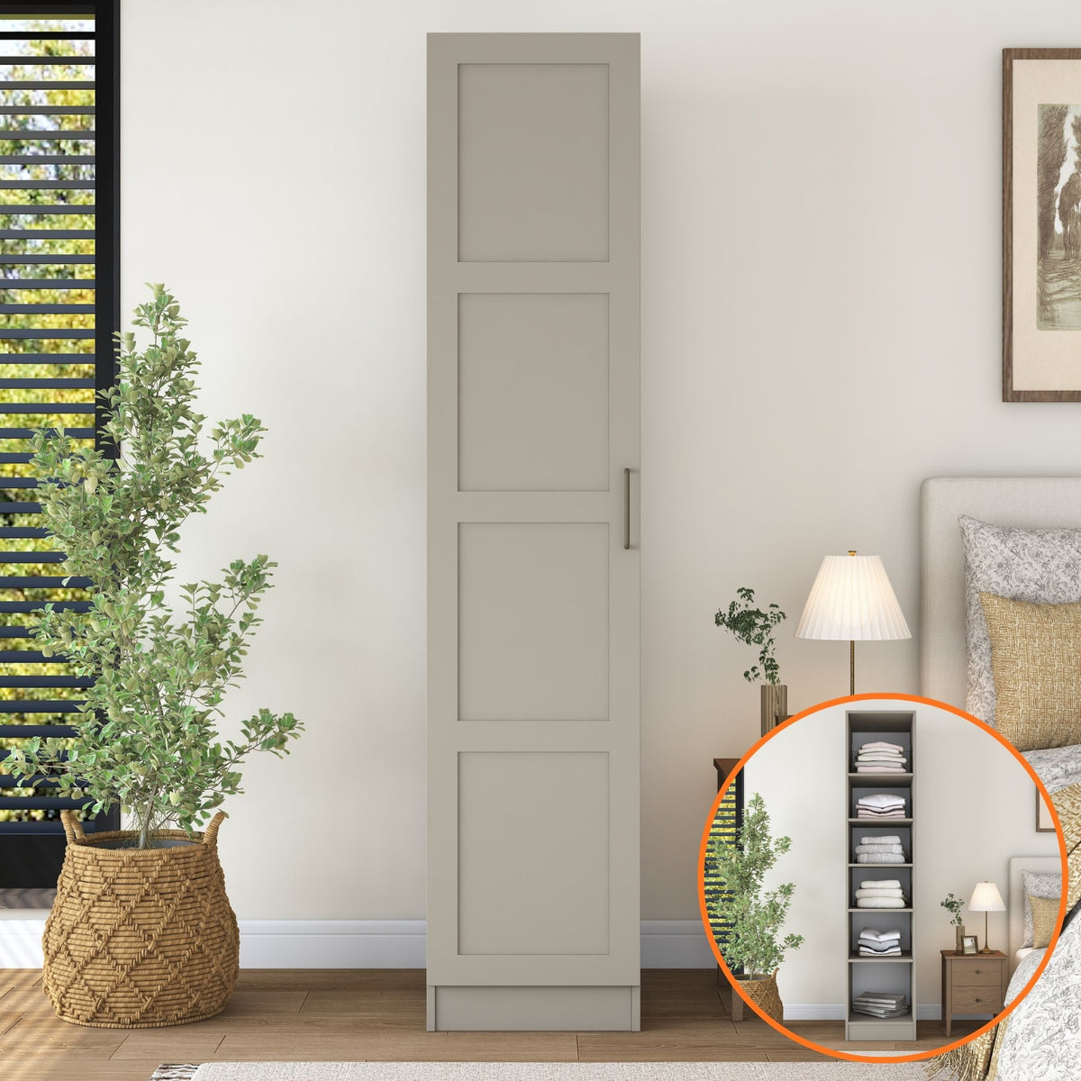 Rani BA278 Membran Kapaklı Gardırop Tek Kapaklı 5 Raflı Elbise Dolabı Kumtaşı