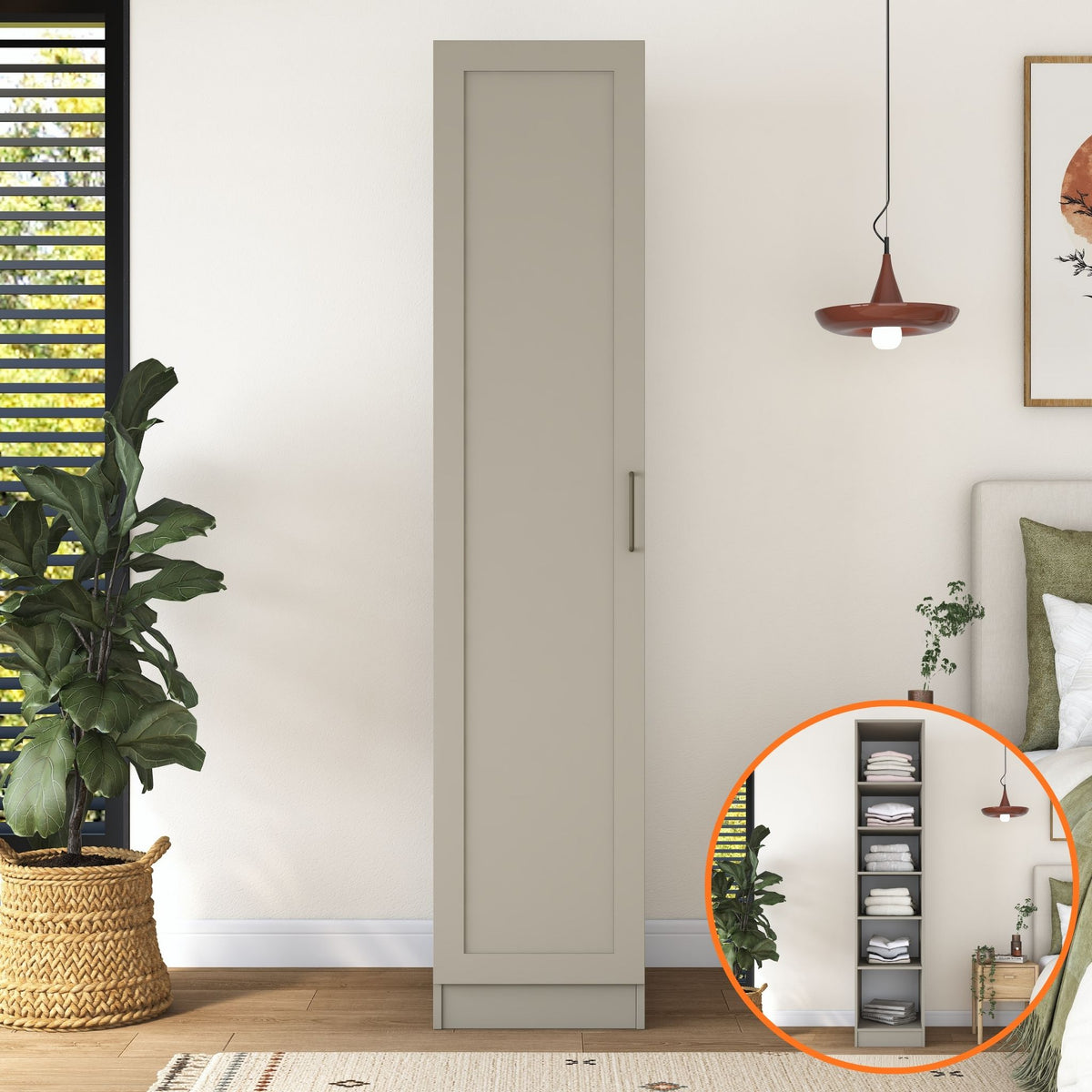 Rani BA310 Membran Kapaklı Gardırop Tek Kapaklı 5 Raflı Elbise Dolabı Kumtaşı