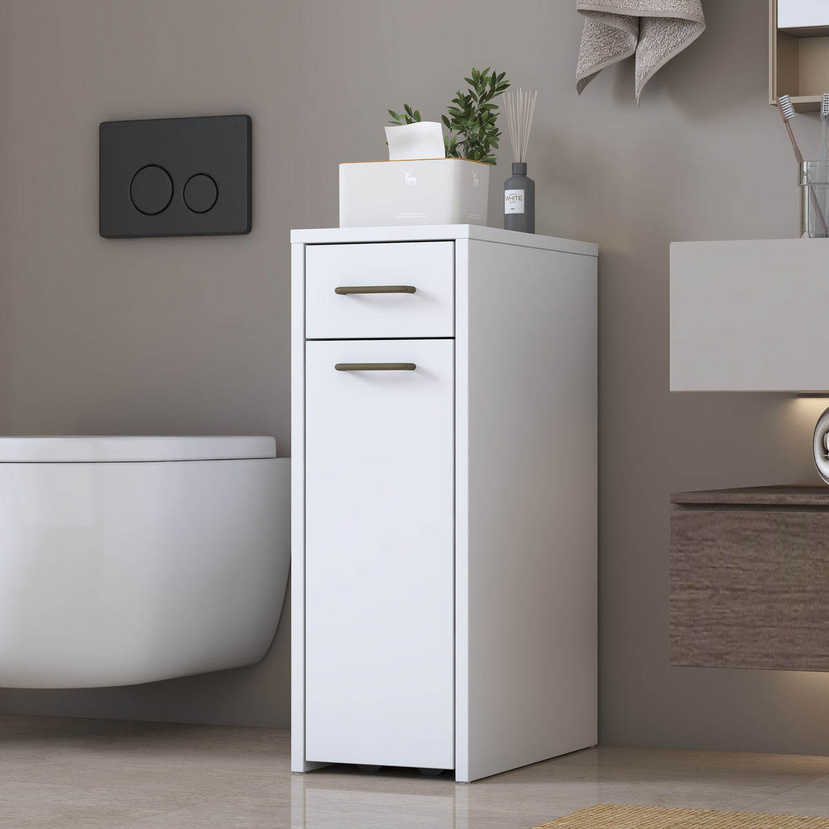 Rani KC107 Banyo Dolabı Tekerlekli  Çekmeceli Çok Amaçlı Dolap Beyaz