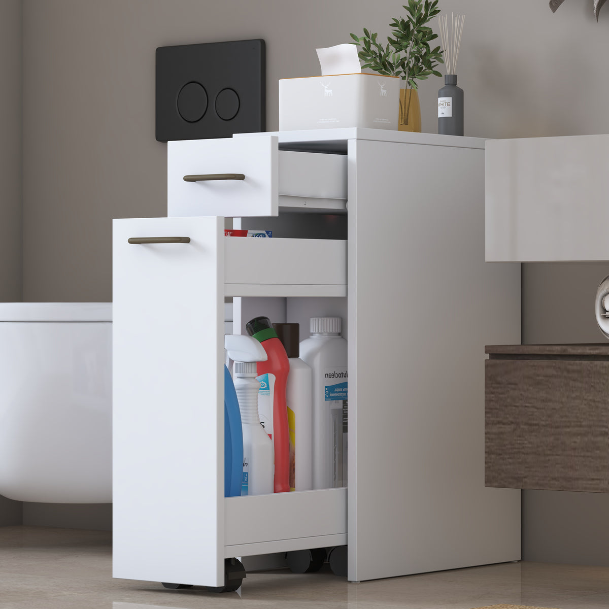 Rani KC107 Banyo Dolabı Tekerlekli  Çekmeceli Çok Amaçlı Dolap Beyaz