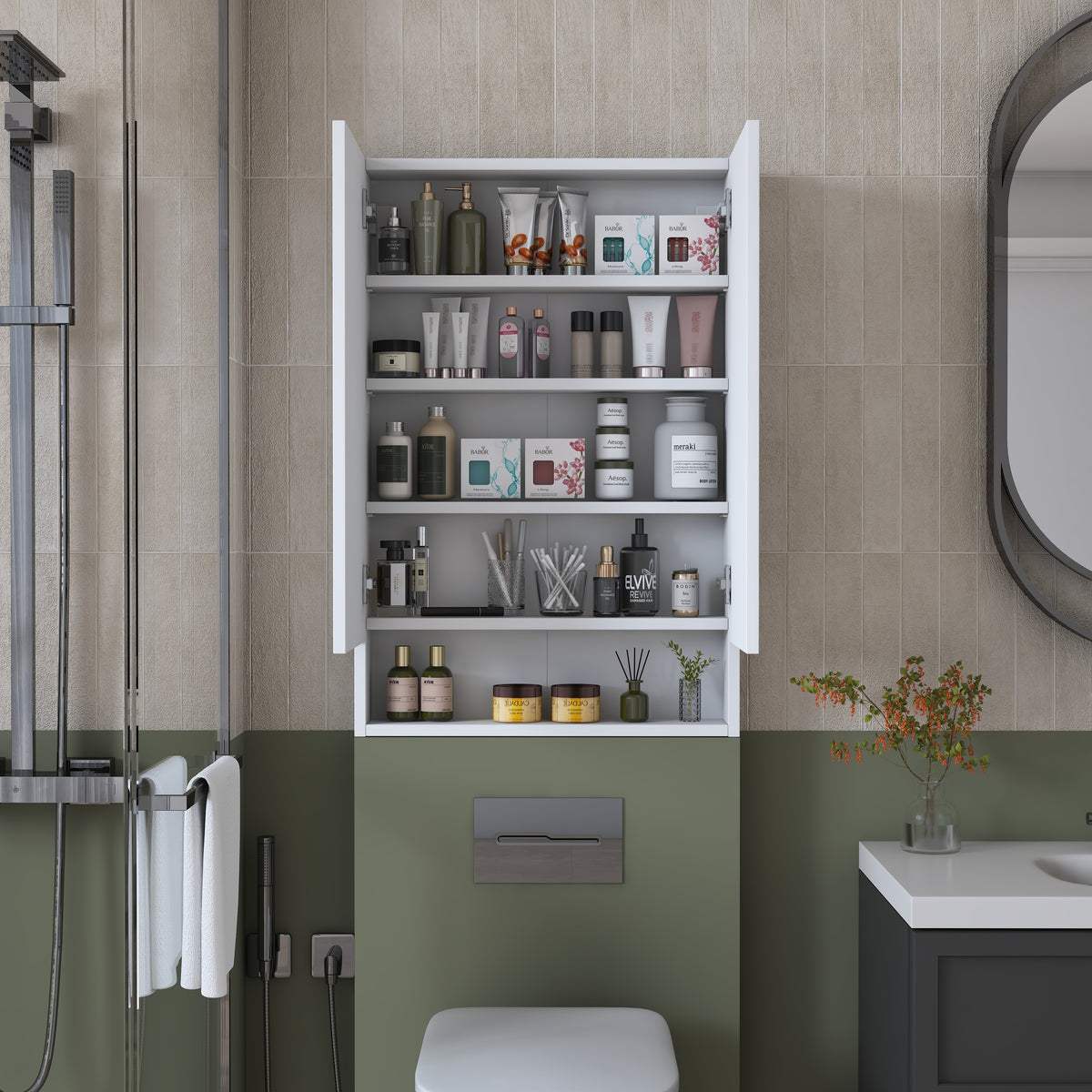 Rani KB111 Kapaklı Banyo Dolabı Raflı Klozet Üstü Çok Amaçlı Dolap Beyaz