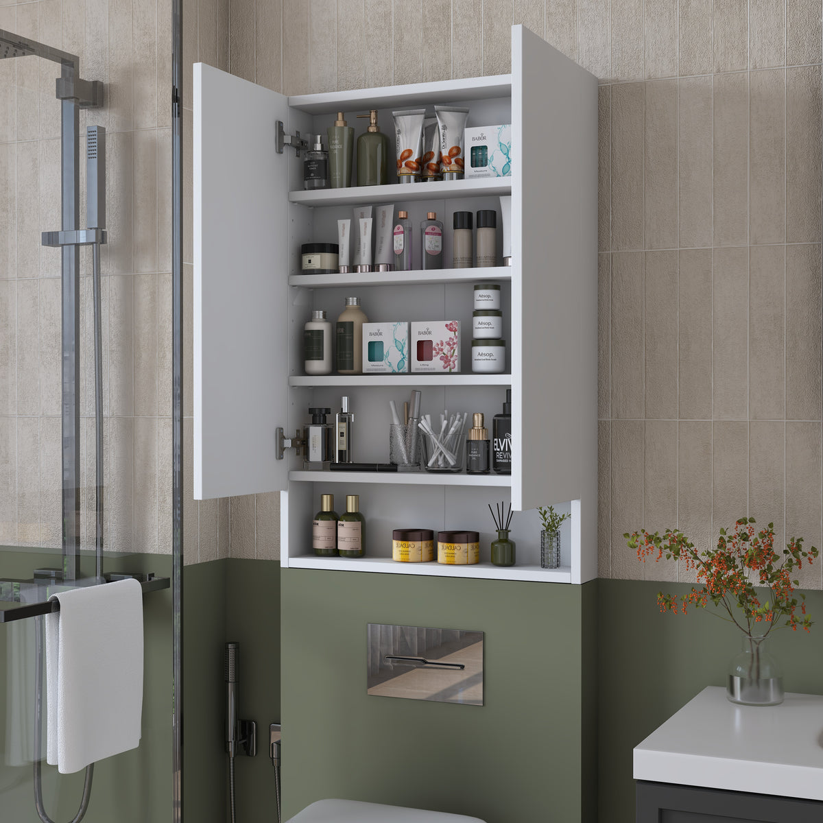 Rani KB111 Kapaklı Banyo Dolabı Raflı Klozet Üstü Çok Amaçlı Dolap Beyaz