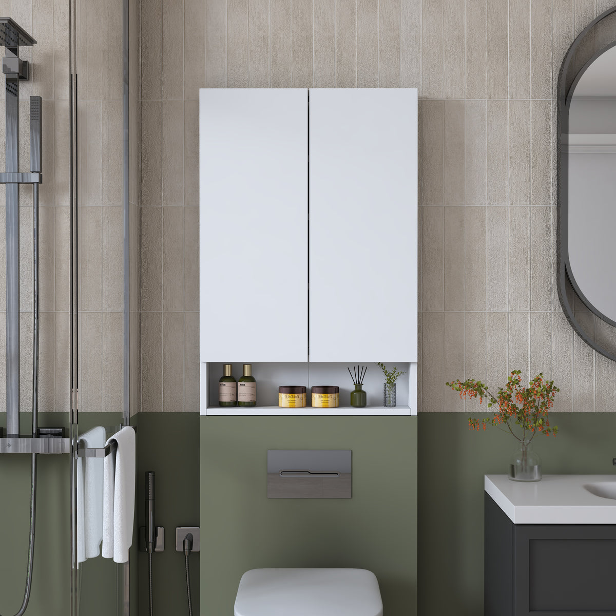 Rani KB111 Kapaklı Banyo Dolabı Raflı Klozet Üstü Çok Amaçlı Dolap Beyaz