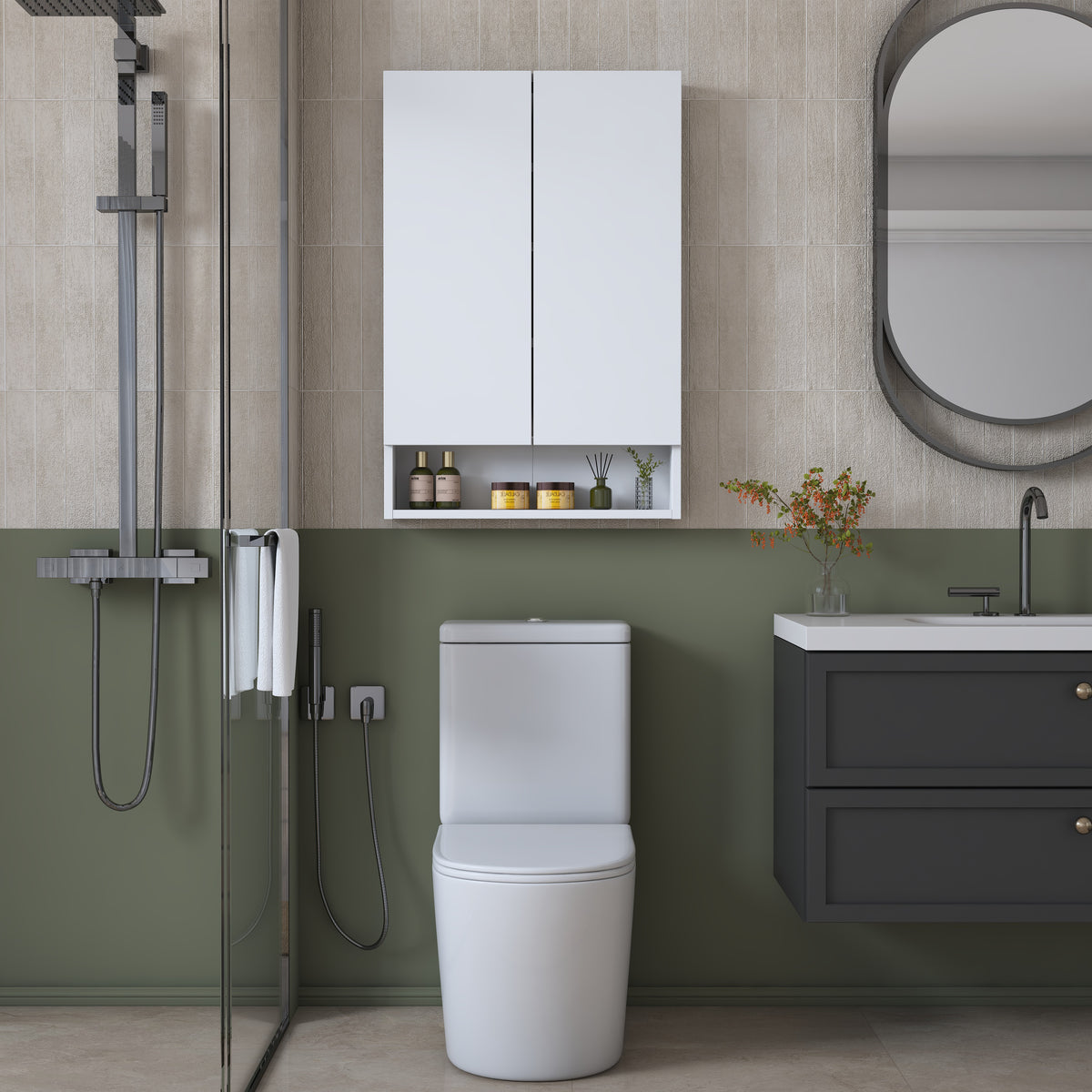 Rani KB111 Kapaklı Banyo Dolabı Raflı Klozet Üstü Çok Amaçlı Dolap Beyaz