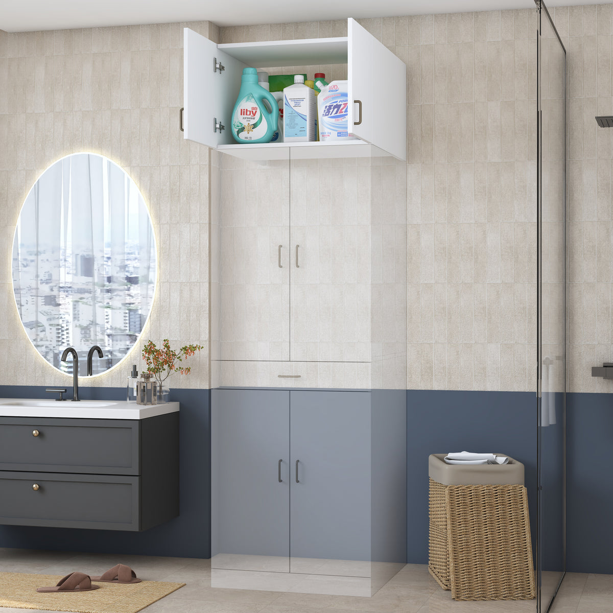 Rani KD129 Çamaşır Makinesi Dolabı 2 Kapaklı Üst Modül Beyaz