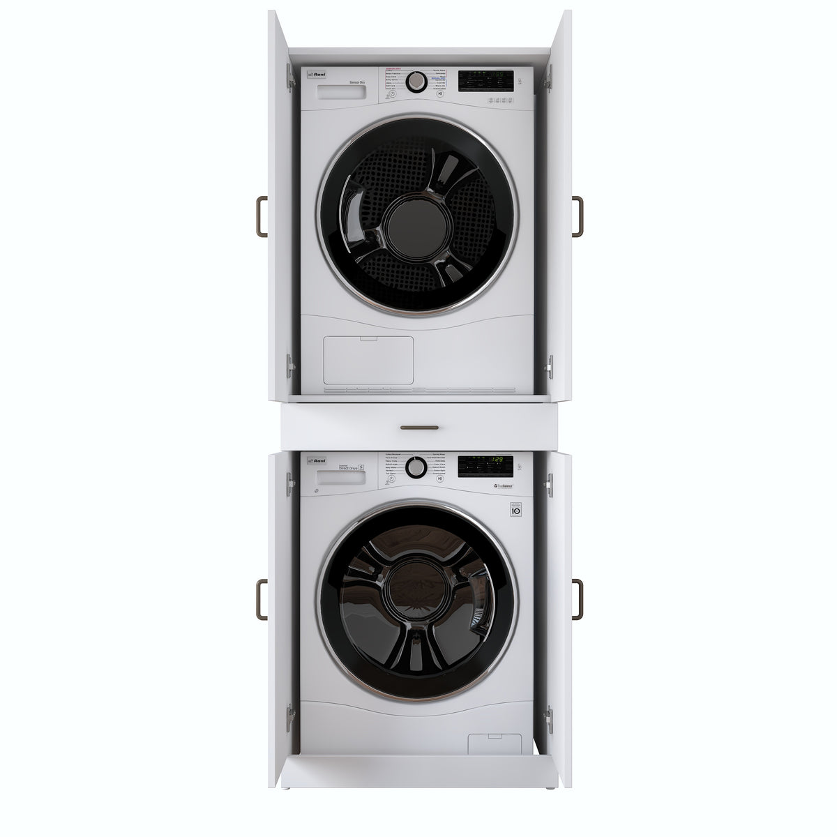 Rani KD127 Çamaşır Ve Kurutma Makinesi Dolabı 4 Kapaklı Çekmeceli Banyo Dolabı Beyaz