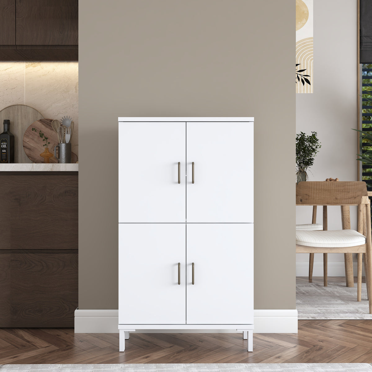 Rani KC116 Banyo Dolabı 4 Kapaklı 3 Raflı Çok Amaçlı Dolap Beyaz