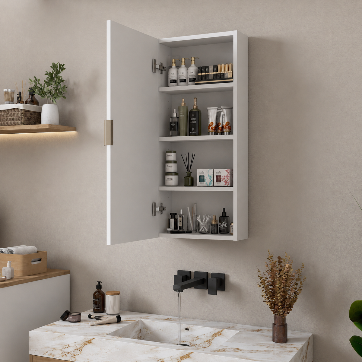 Rani KB109 Aynalı Banyo Dolabı Raflı Çok Amaçlı Dolap Beyaz