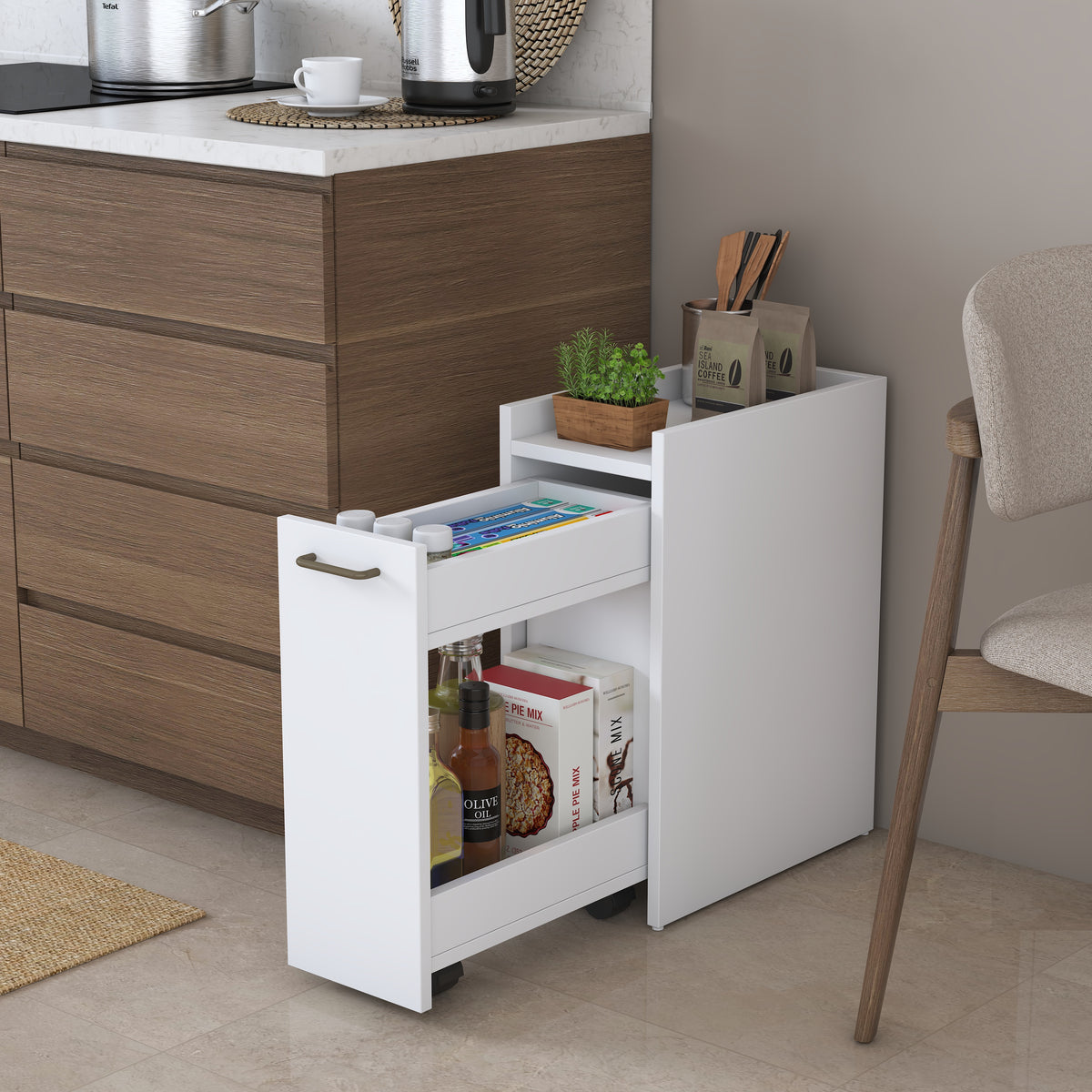 Rani KC108 Banyo Dolabı Tekerlekli Raflı Çekmeceli Çok Amaçlı Dolap Beyaz