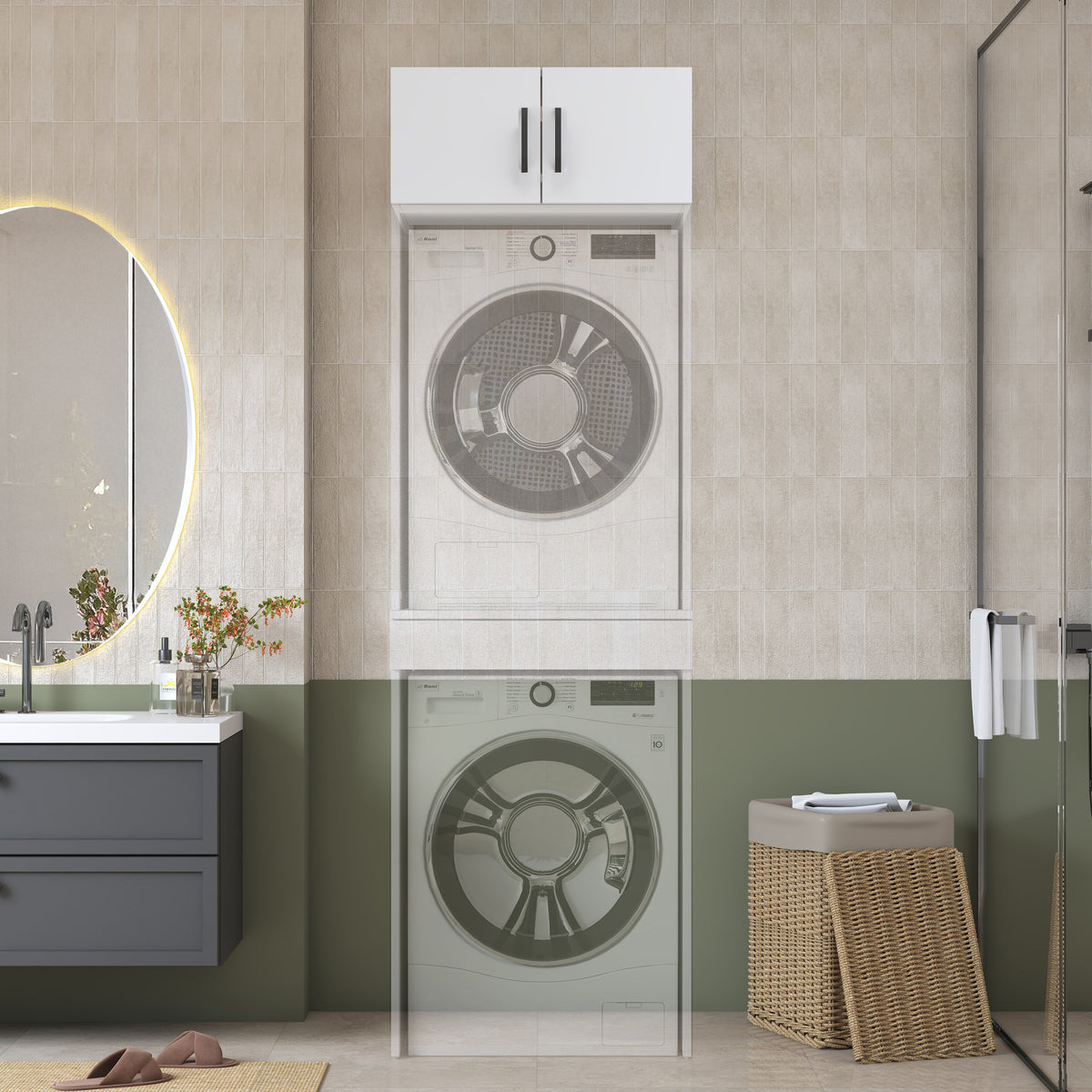 Rani KD124 Çamaşır Makinesi Dolabı 2 Kapaklı Üst Modül Beyaz