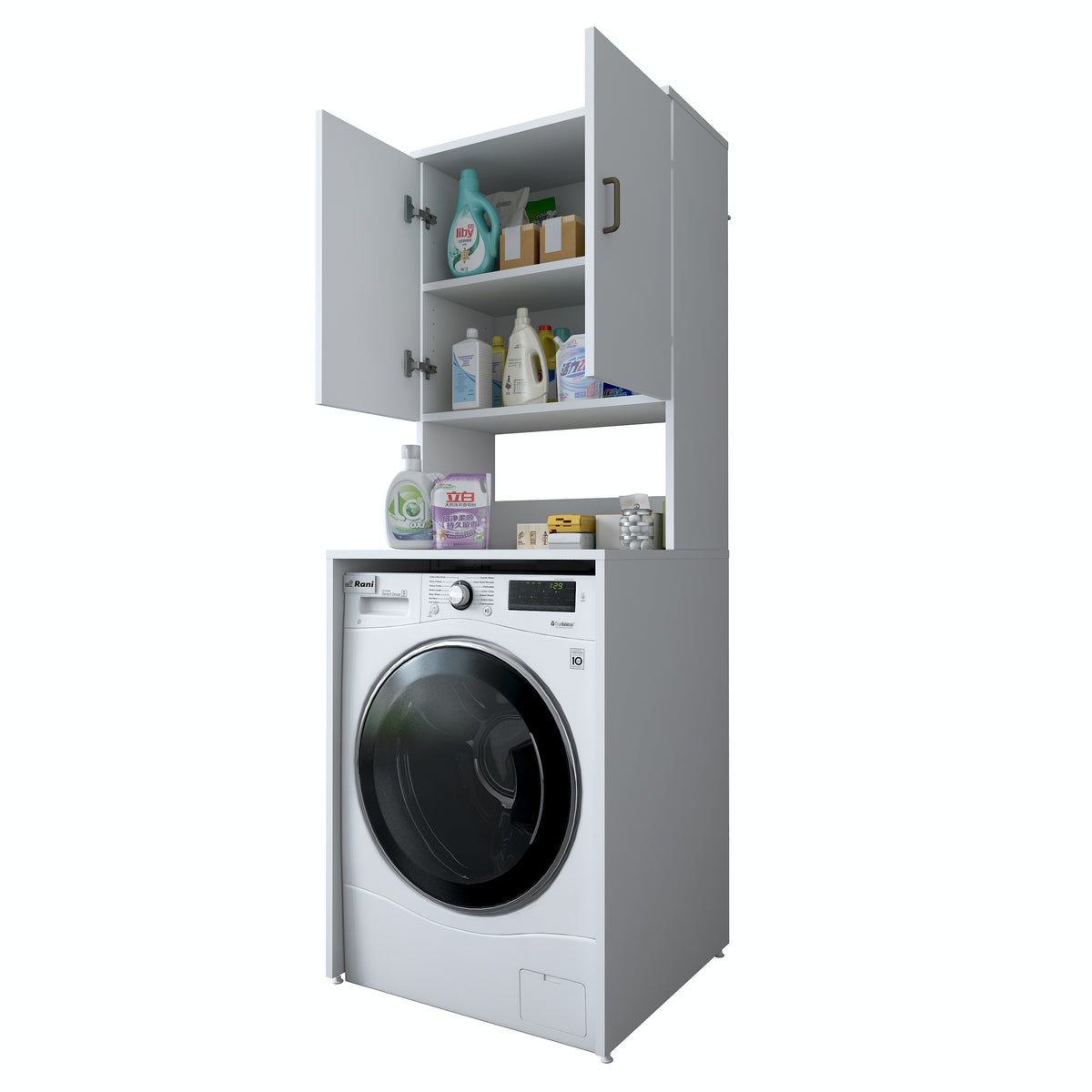 Rani KD136 Çamaşır Makinesi Dolabı 2 Raflı 2 Kapaklı Banyo Dolabı Beyaz