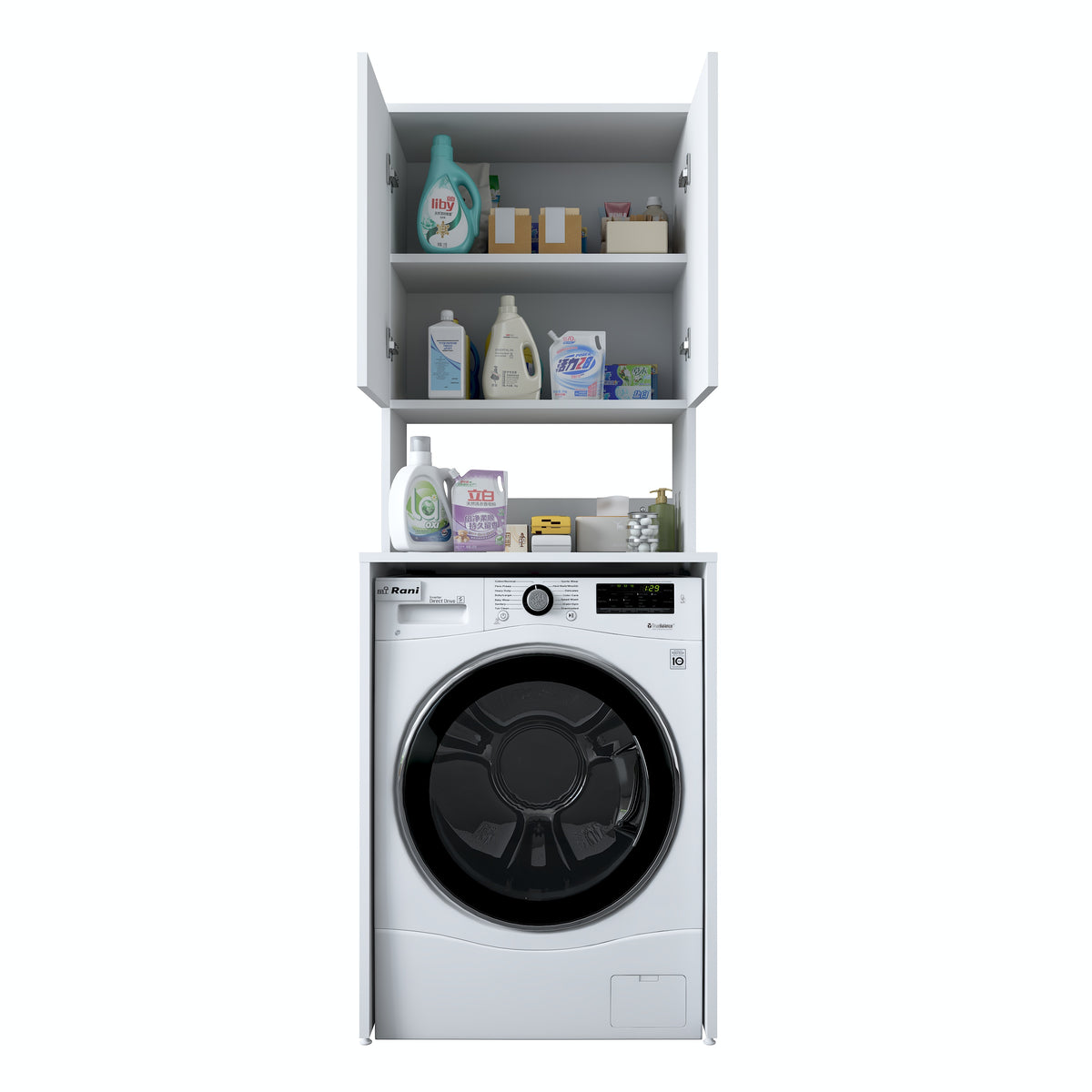 Rani KD136 Çamaşır Makinesi Dolabı 2 Raflı 2 Kapaklı Banyo Dolabı Beyaz