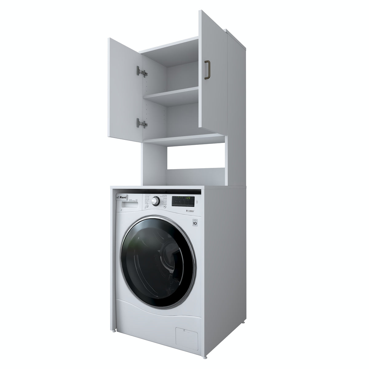 Rani KD136 Çamaşır Makinesi Dolabı 2 Raflı 2 Kapaklı Banyo Dolabı Beyaz